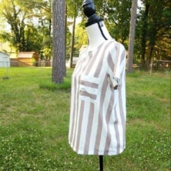 Zara Basic Striped Pocket Short Sleeve Blouse S - Picture 3 of 6